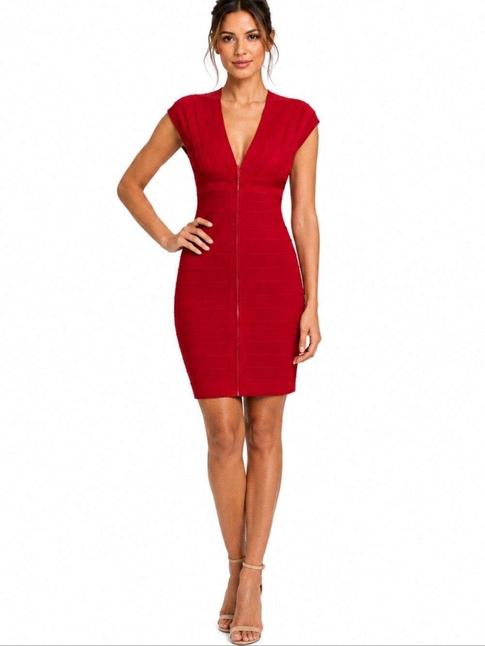 Herve Leger Ruby Red Bandage Dress – Size Large